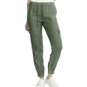 Nicole Miller NY 100% Linen Cargo Jogger Pants Green